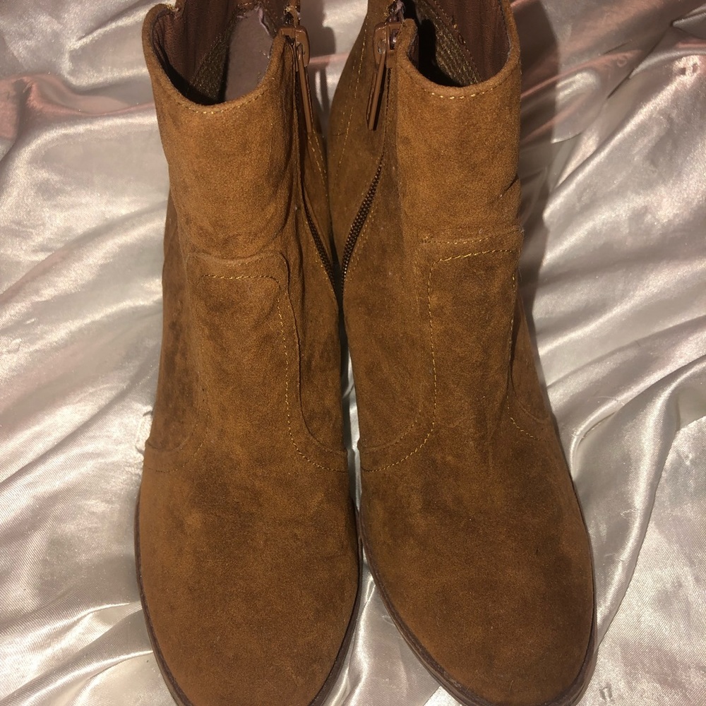 Brown booties with chunk heel
